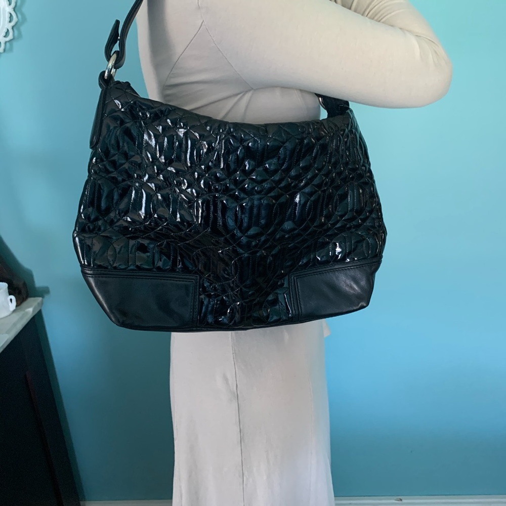 Donald Pliner quilted patent leather handbag